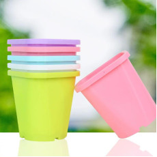 方口彩色膠花盆連底碟