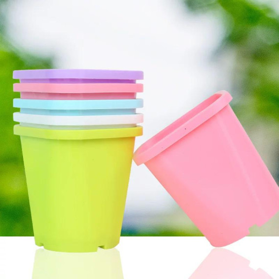 方口彩色膠花盆連底碟