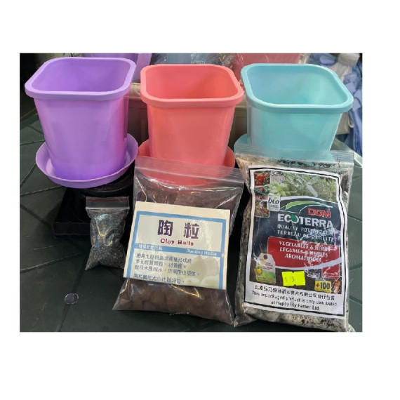 一人一花套裝（花盆+底碟+陶粒+泥土+肥料）